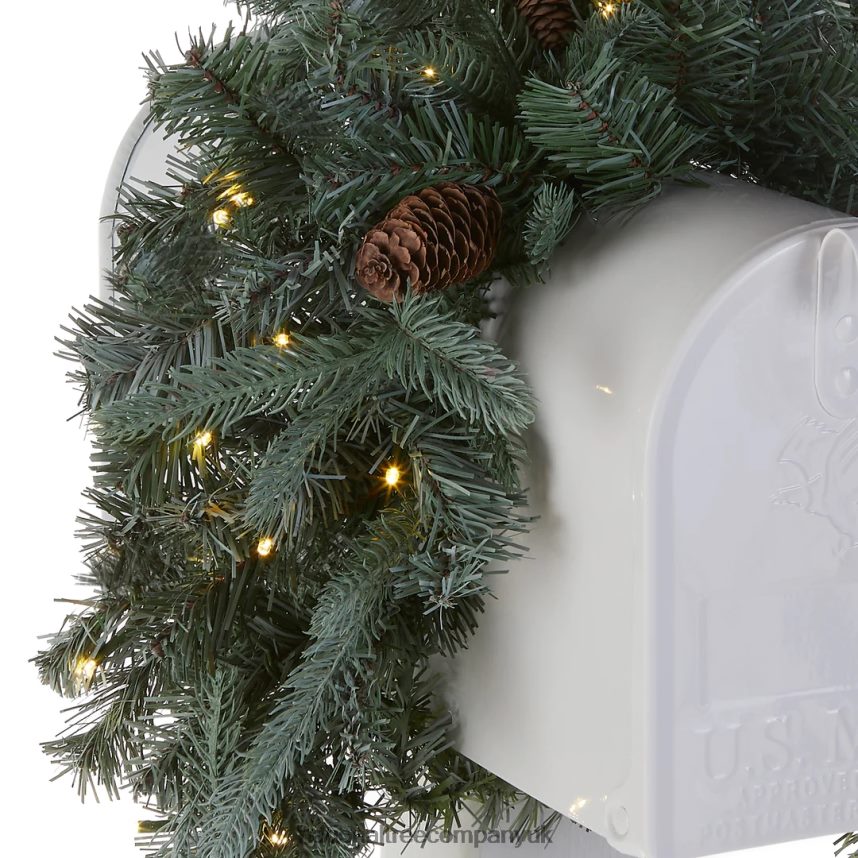 Greenery | National Tree Company Pre-Lit Artificial Mailbox Swag Decoration Green Arctic Spruce LED Lights Decorated with Pine Cones Christmas Collection 3 Feet F2L4F446